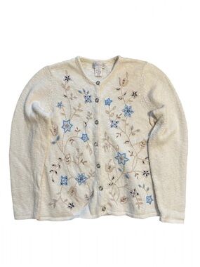 Vintage Northern Reflections Cream Embroidered Floral Button Cardigan Medium
